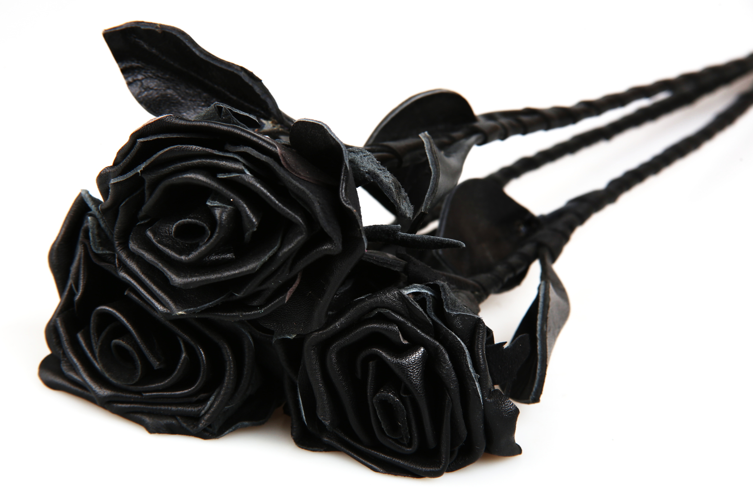 Leder Rose - Black /Schwarz - Dreier-Set