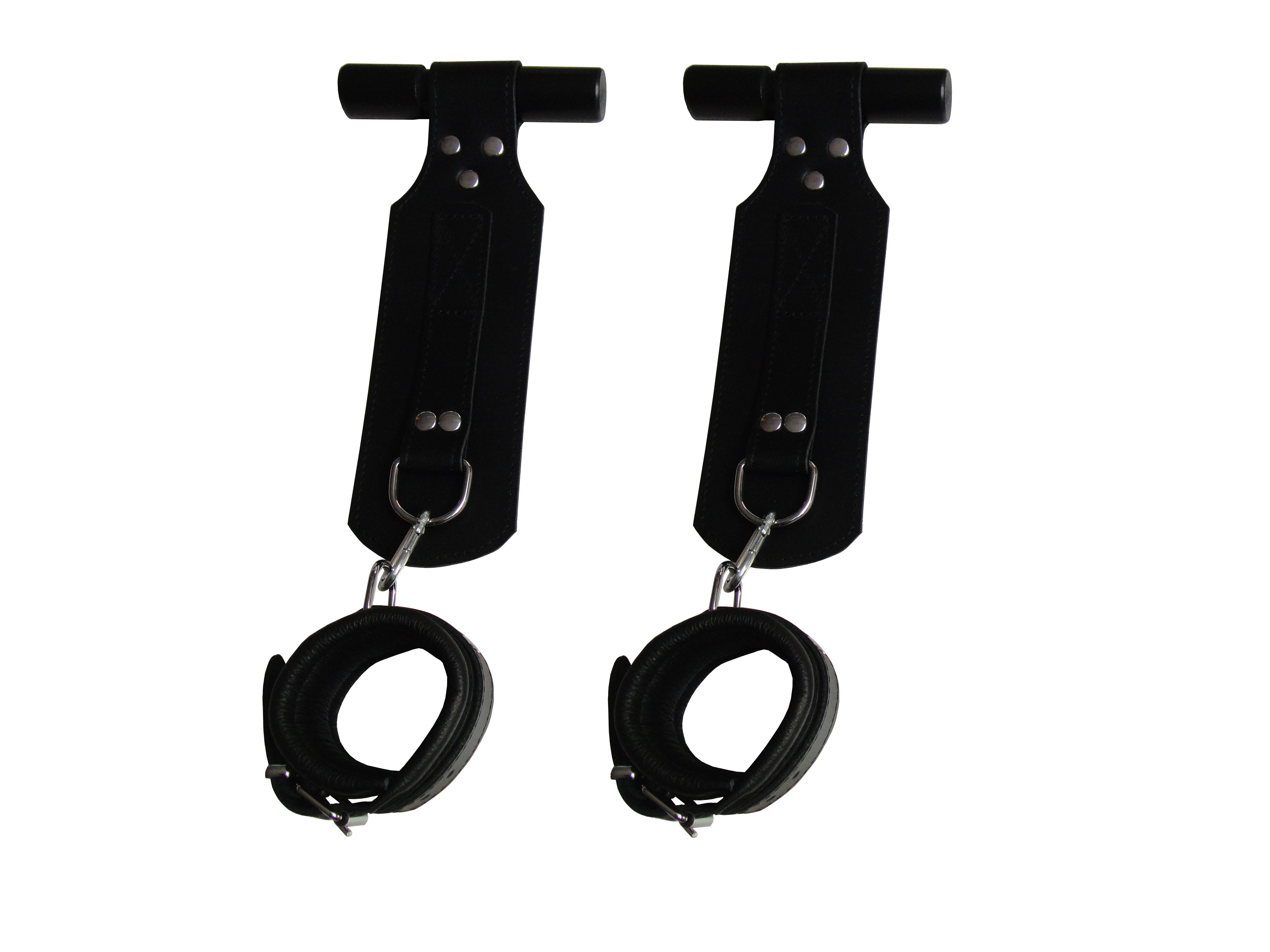 Leder Türaufhängesystem im Türrahmen mit Handfessel Schwarz und Karabiner - Türfessel