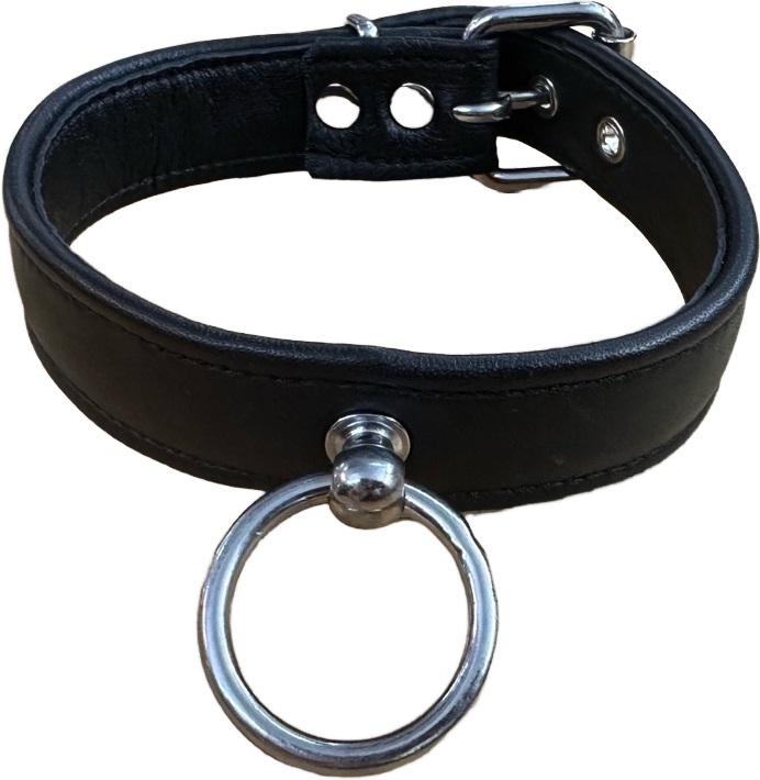 Choker - Halsband der O in Schwarz - echtes Leder mit grossem Ring - Grösse L